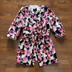 J. Crew 3/4 Length Spring Coat with Bold Floral Print and Tie Waist